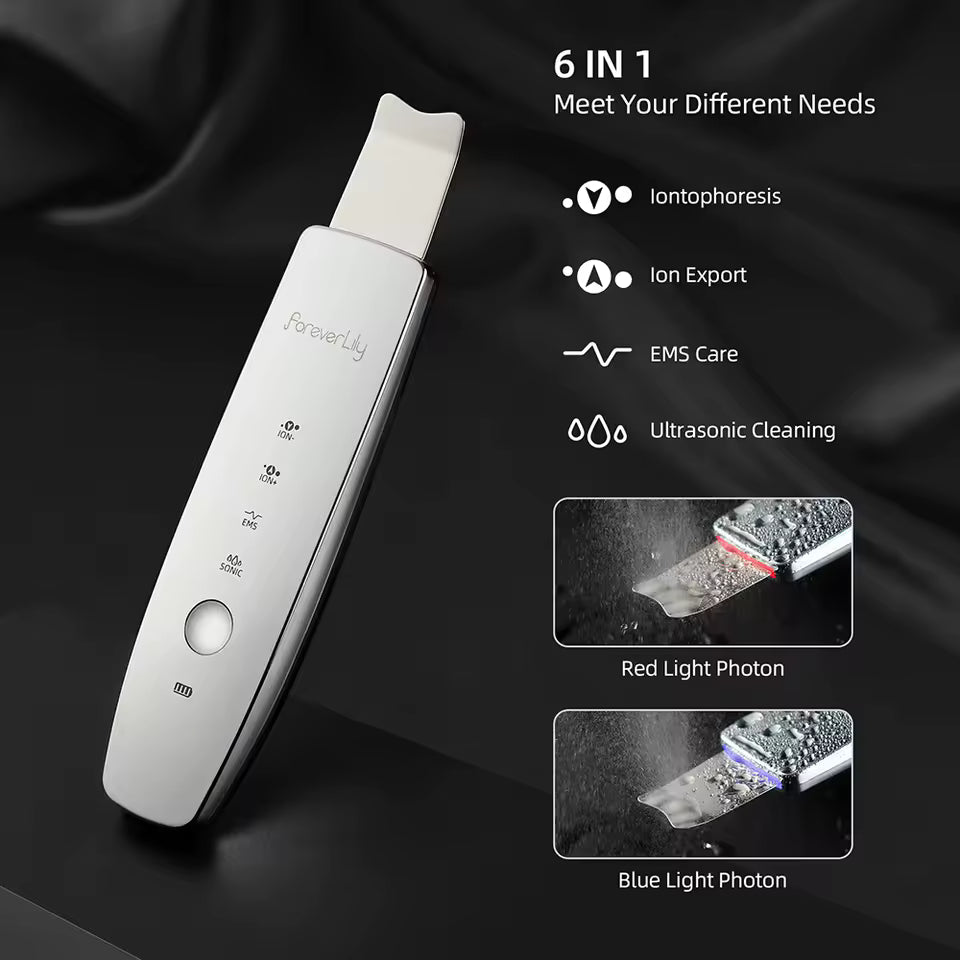 6 in 1 EMS Ultrasonic Skin Scrubber & LED Facial Massager